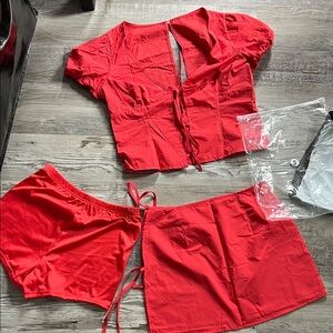 Daisy Mar Red Two-Piece Set with Skirt and Top